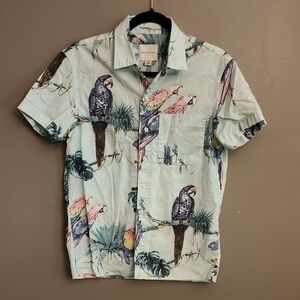 American Eagle Outfitters Blue Casual Button Down Shirt with Bird Print